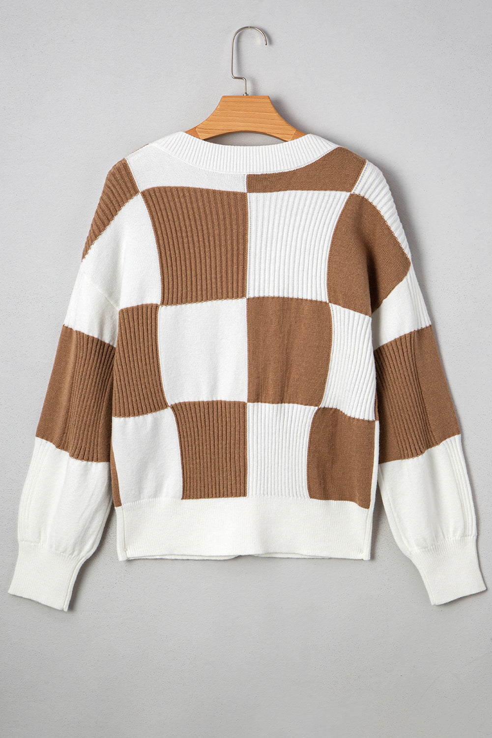 Montana Checkered Button Ribbed Knit Cardigan