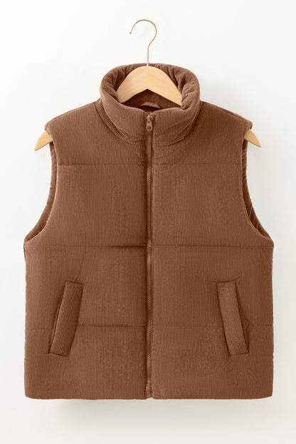 Coffee Corduroy Puffer Vest
