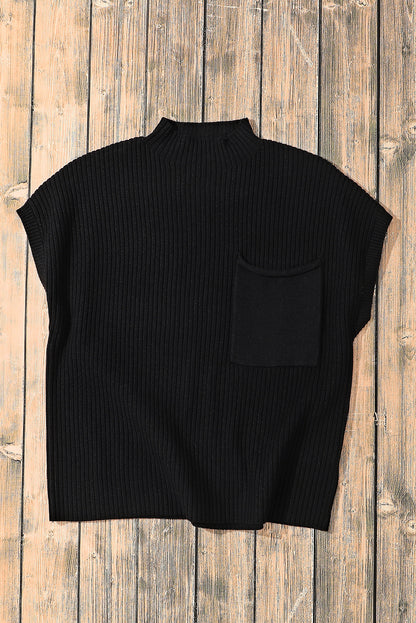 Stasia High Neck Short Sleeve Sweater Black