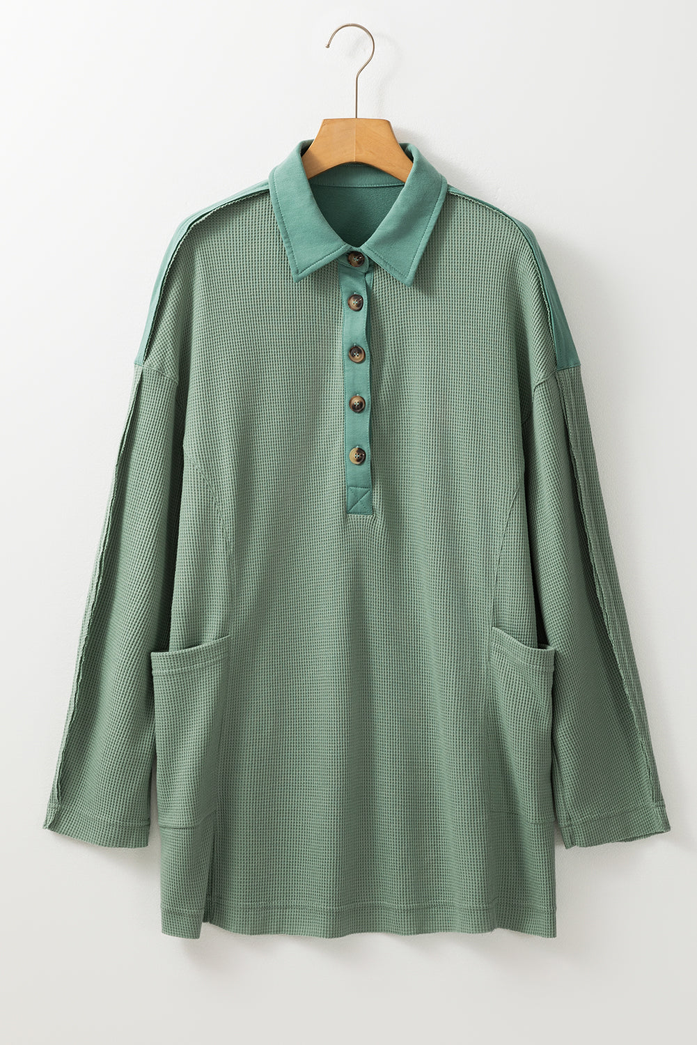 Ray Green Waffle Drop Sleeve Henley Top