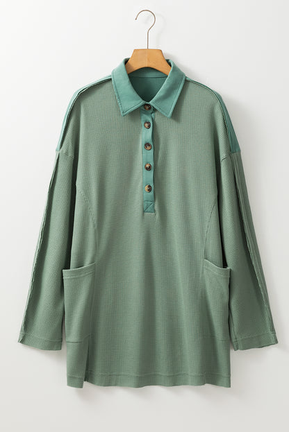 Ray Green Waffle Drop Sleeve Henley Top