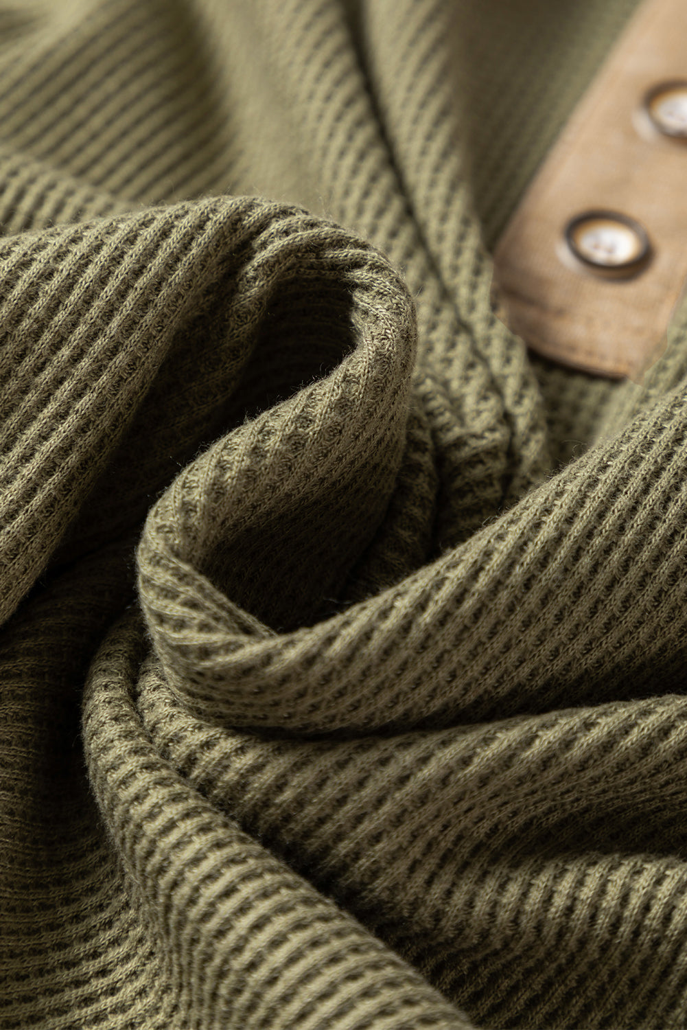 Mya Vineyard Green Waffle Textured Patchwork Tunic Henley Top