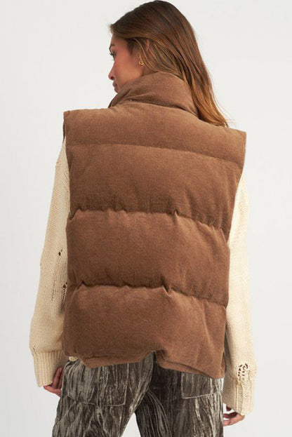 Coffee Corduroy Puffer Vest