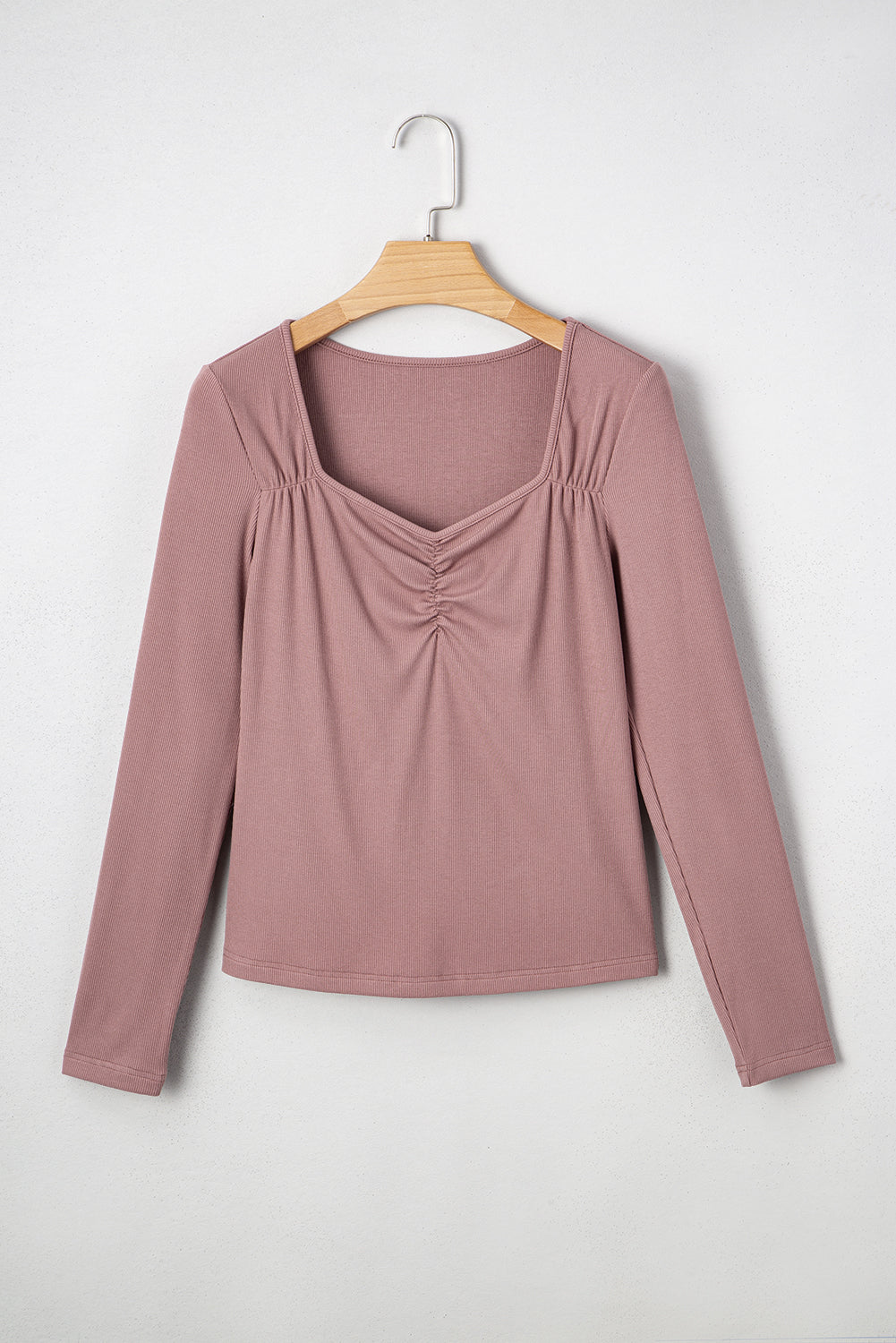 Rose Sweetheart Neck Ribbed Long Sleeve Top