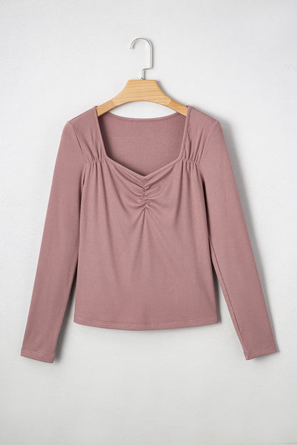 Rose Sweetheart Neck Ribbed Long Sleeve Top