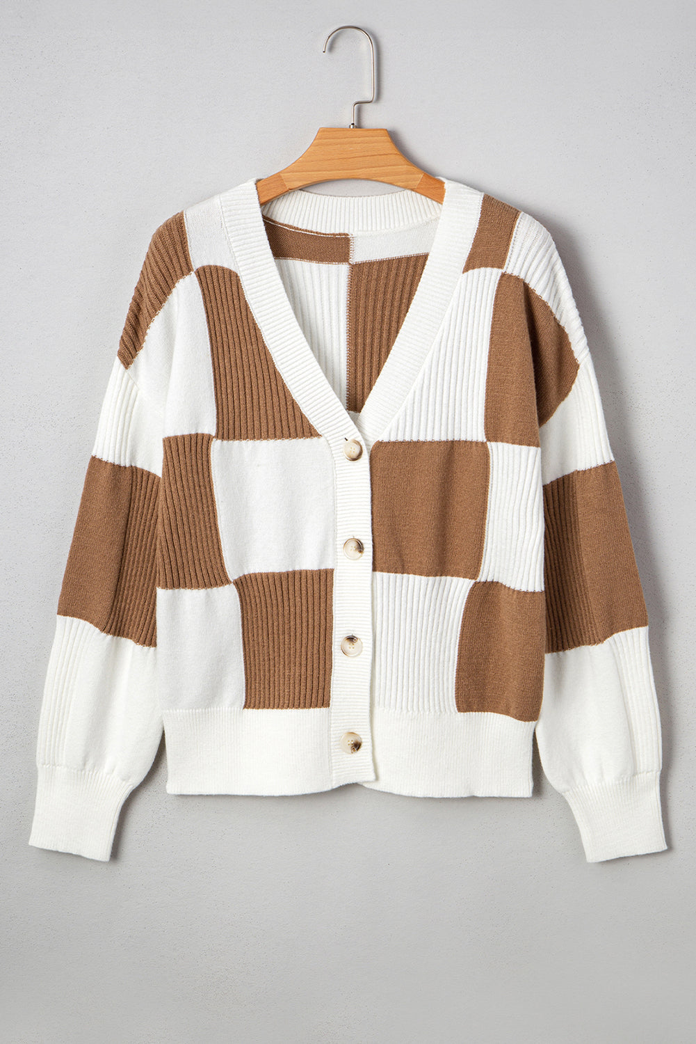 Montana Checkered Button Ribbed Knit Cardigan