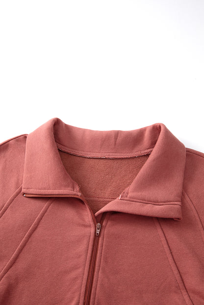Carry Zip Up Collar Sweatshirt Brown Red
