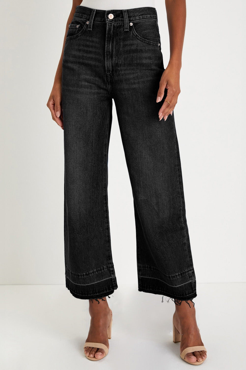 Rhonda Black Raw Hem Straight Leg Jeans