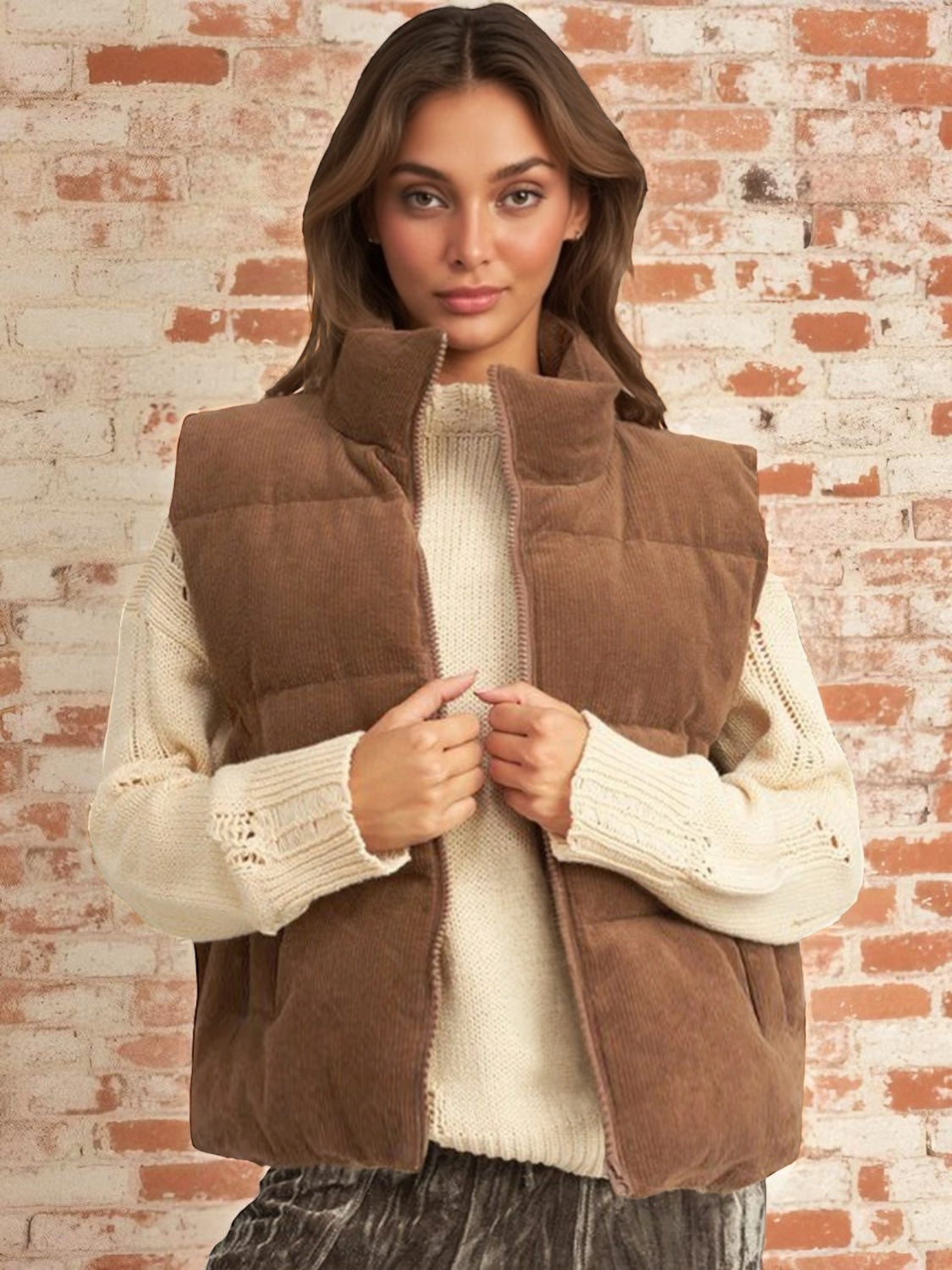 Coffee Corduroy Puffer Vest