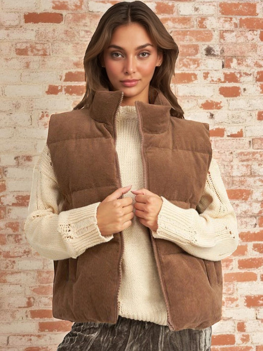 Coffee Corduroy Puffer Vest
