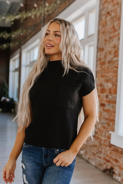 Stasia High Neck Short Sleeve Sweater Black