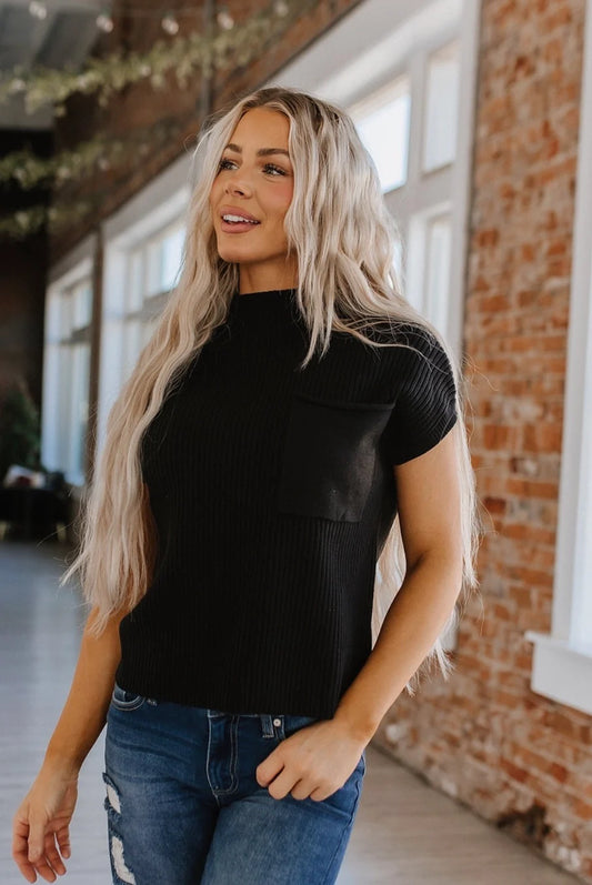 Stasia High Neck Short Sleeve Sweater Black