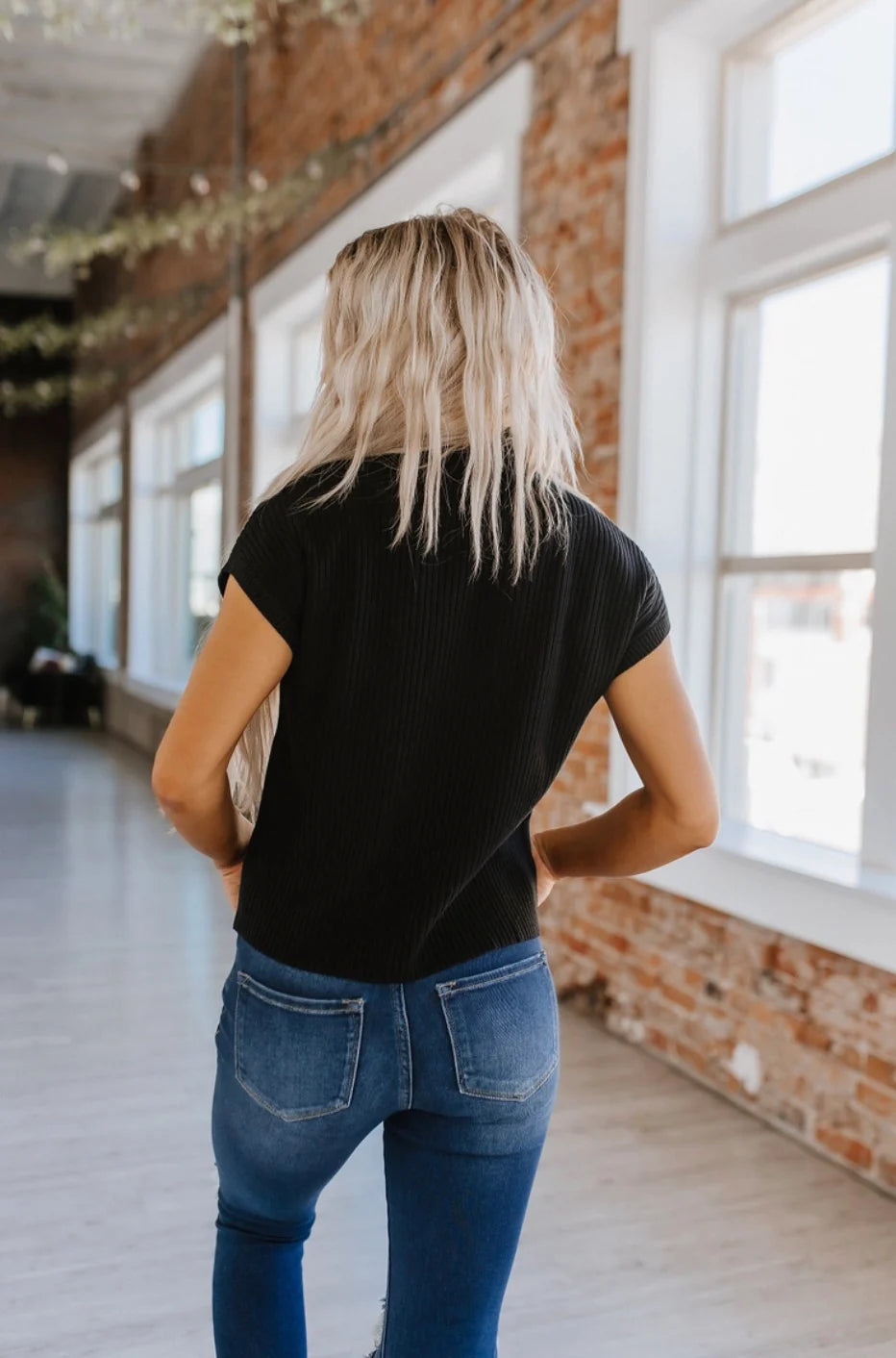 Stasia High Neck Short Sleeve Sweater Black