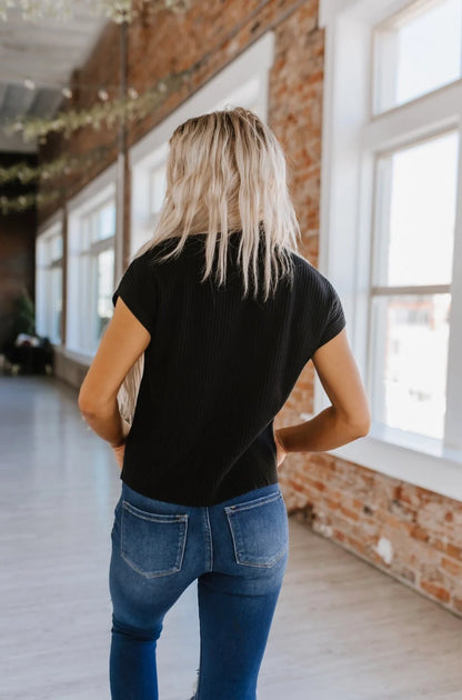 Stasia High Neck Short Sleeve Sweater Black