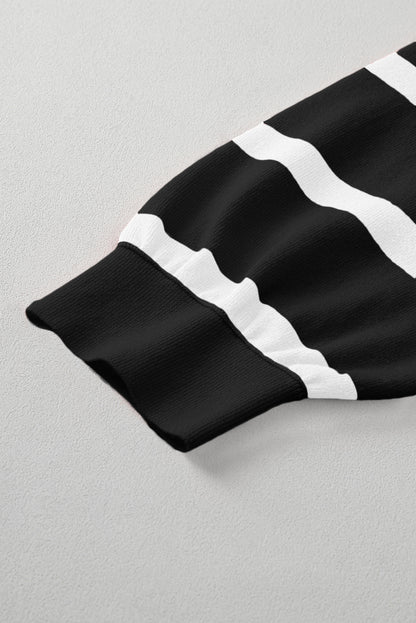 Kandy Light Beige Striped Colorblock Drop Shoulder Sweater