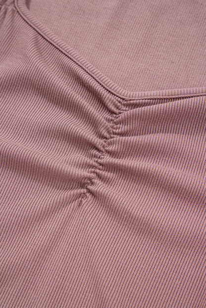 Rose Sweetheart Neck Ribbed Long Sleeve Top