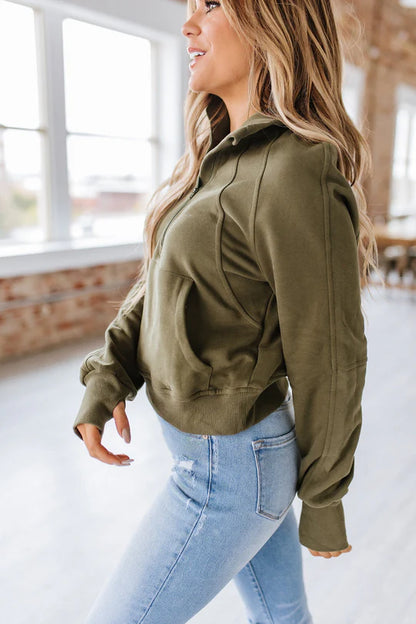 Carry Zip Up Collar Sweatshirt Green