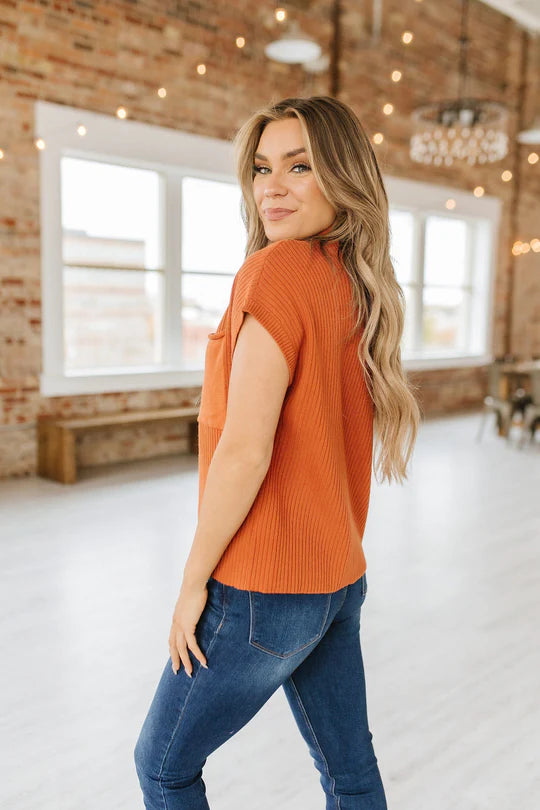Stasia High Neck Short Sleeve Sweater Burnt Orange