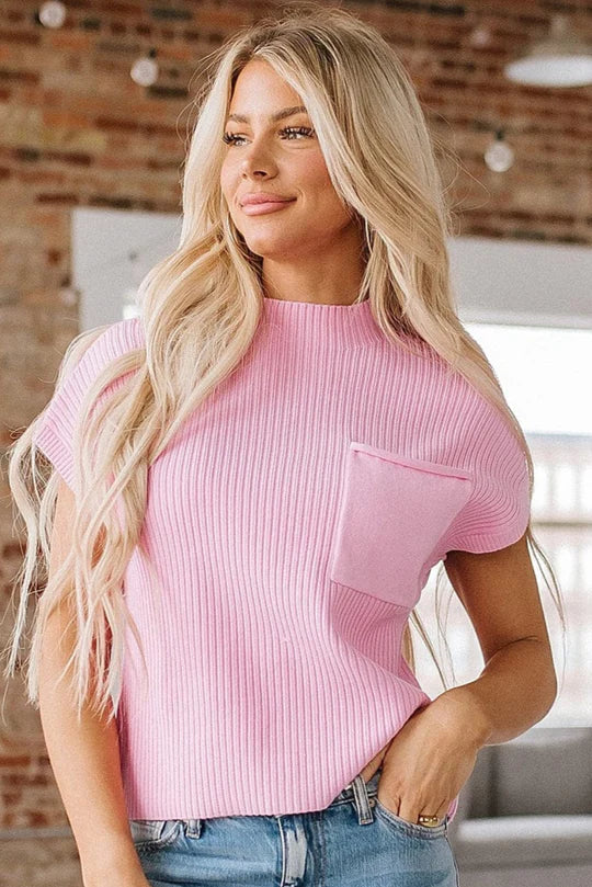 Dolly Ribbed Patch Short Sleeve Sweater