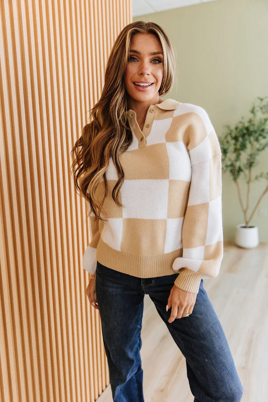 Fifi Checkered Collared Sweater