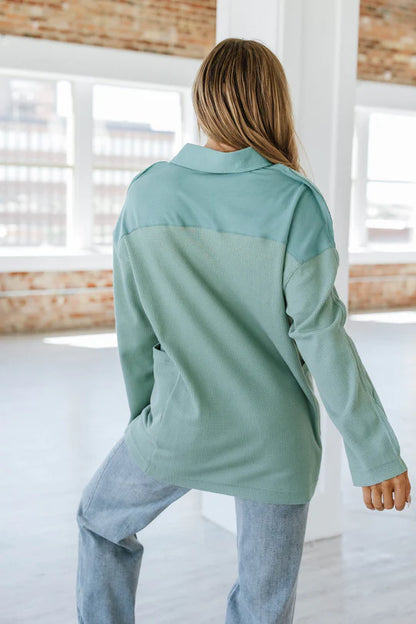 Ray Green Waffle Drop Sleeve Henley Top