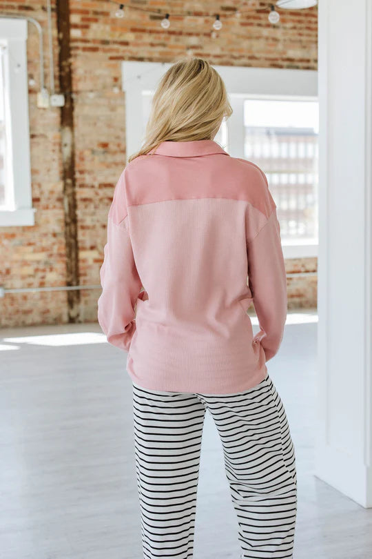 Ray Drop Sleeve Henley Top